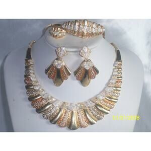 Tri color gold silver 4pc necklace set, wedding MOB bridal prom party necklace